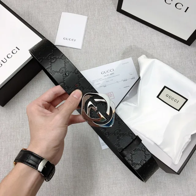 Gucci GG Marmont Preto Prateado Monograma Embossado Fivela Interlocking G Cinto de couro 5