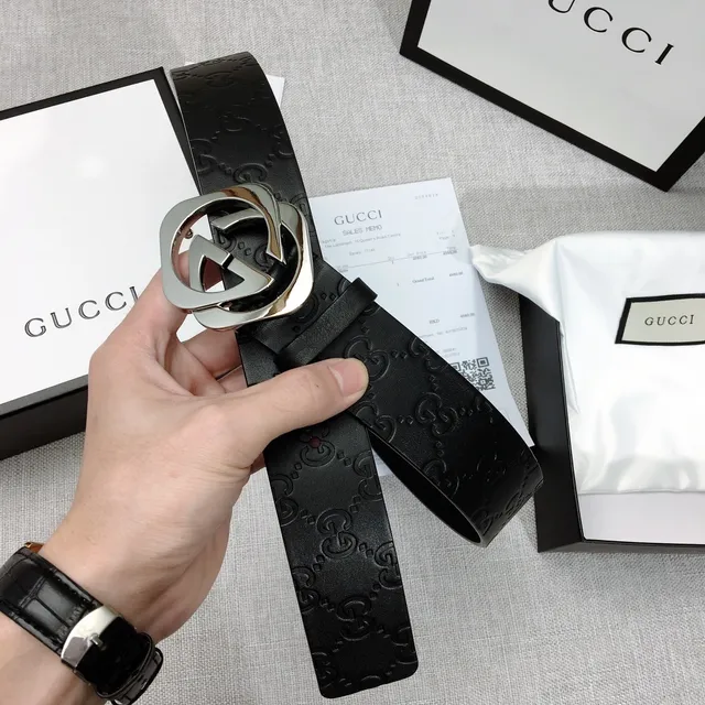 Gucci GG Marmont Preto Prateado Monograma Embossado Fivela Interlocking G Cinto de couro 6