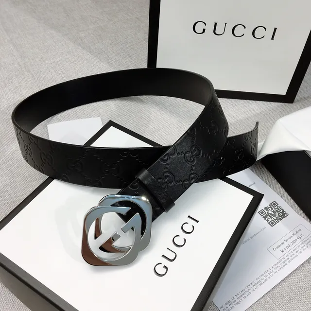 Gucci GG Marmont Preto Prateado Monograma Embossado Fivela Interlocking G Cinto de couro 9