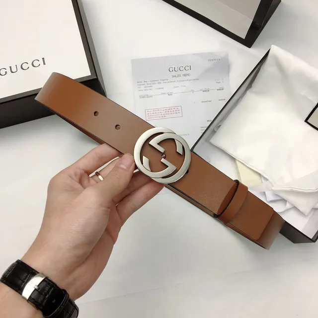 Gucci GG Marmont Brown Silver Interlocking G Buckle Smooth Leather Belt 5