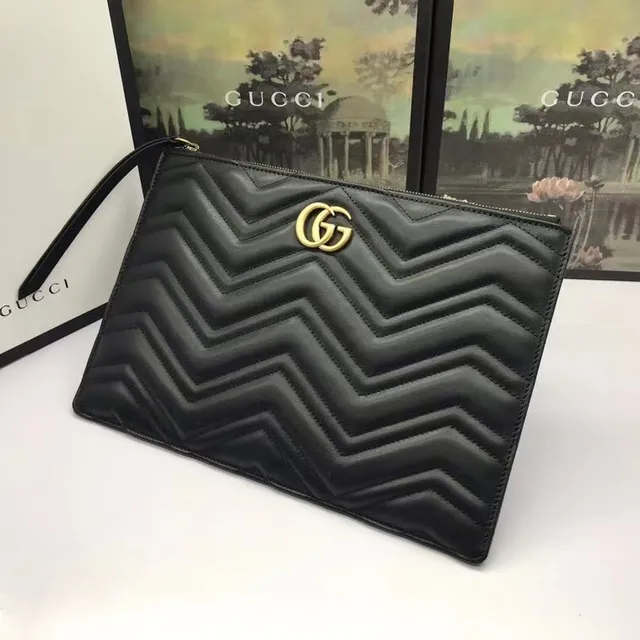Gucci GG Marmont كيڤرون مقوّى أسود كلاتش مغلف 3