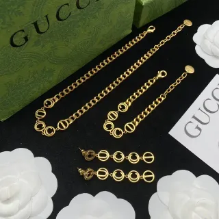 Gucci GG Marmont সোনালী কালো চেইন লিংক ইন্টারলকিং জি মোটিফ নেকলেস