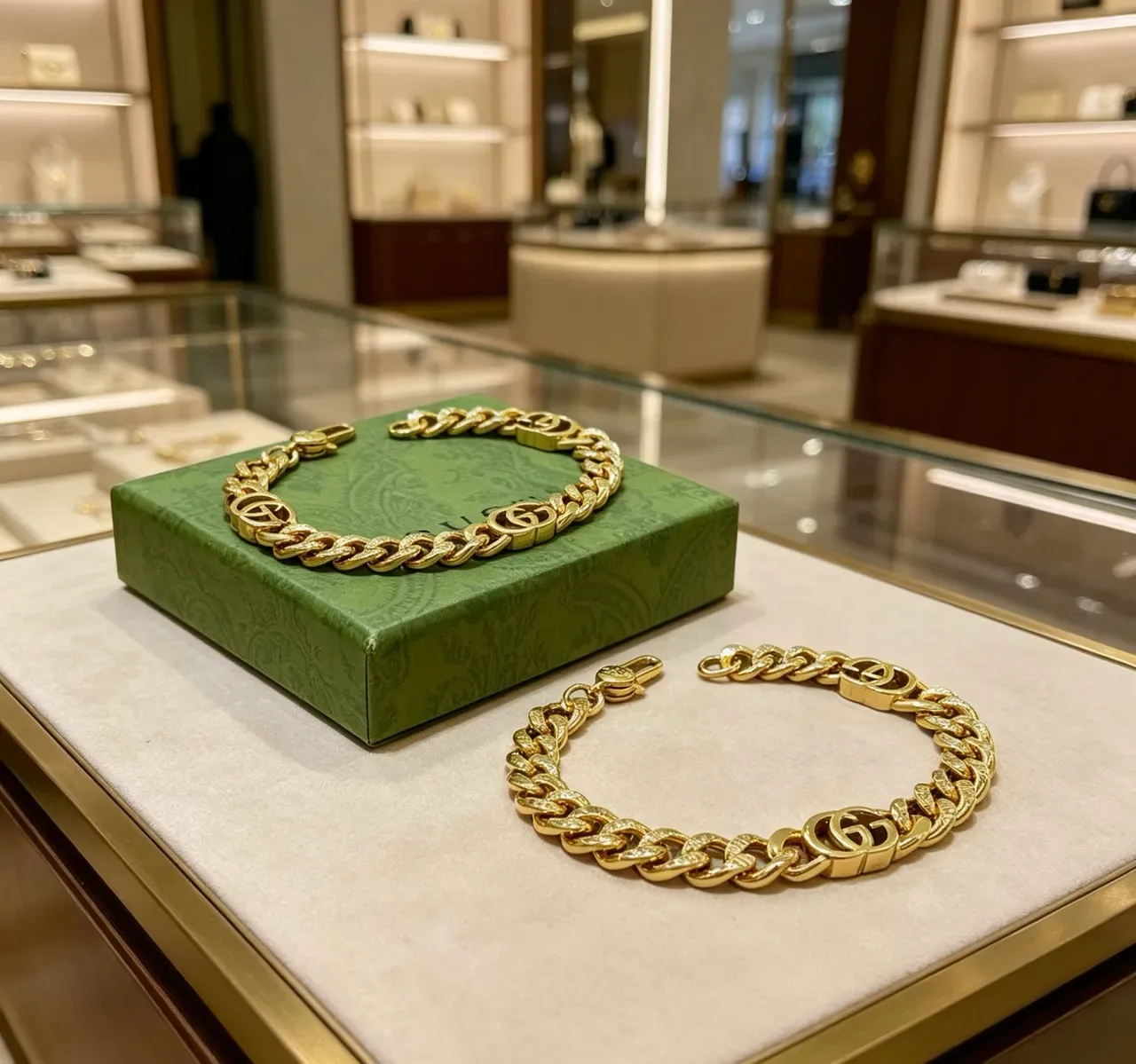 Bracelet Gucci GG Marmont Or Chaîne Curb-Link Chunky Motifs Interlocking Double-G 3