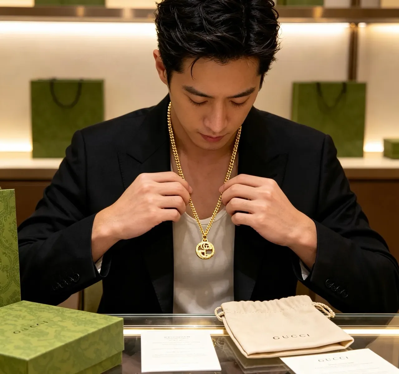 Gucci GG Marmont 曲链金色项链 5