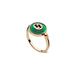 Gucci GG Marmont সবুজ সোনা ঘूর্ণায়মান বেজেল ক্যাবোচন পাথর আংটি