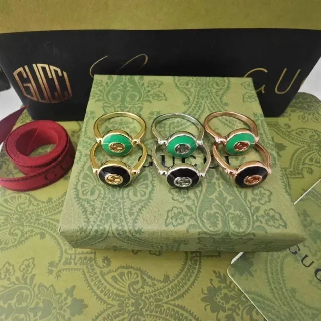 Gucci GG Marmont Green Gold Rotating Bezel Cabochon Stone Ring 2