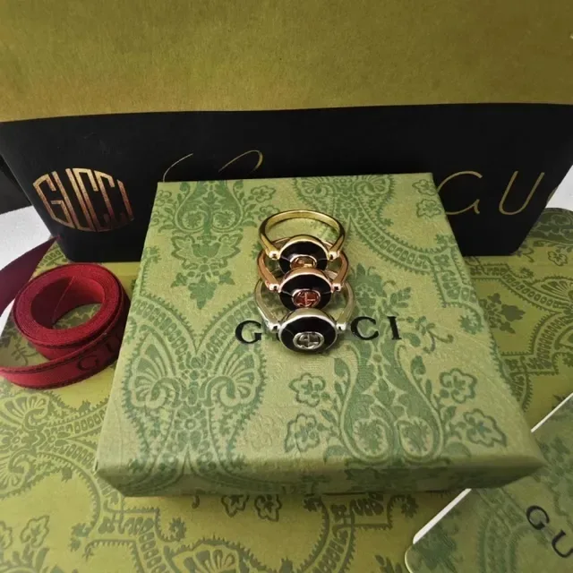 Gucci GG Marmont Green Gold Rotating Bezel Cabochon Stone Ring 4