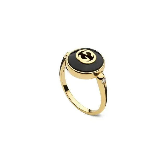 Gucci GG Marmont Green Gold Rotating Bezel Cabochon Stone Ring 8