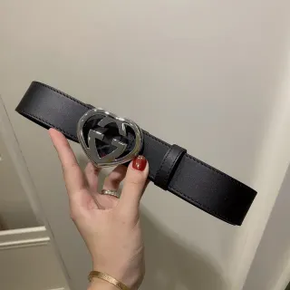 Gucci GG Marmont Heart Buckle Black Leather Belt