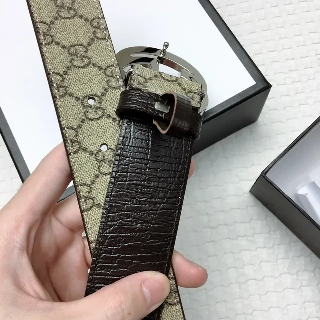 Gucci GG Marmont Interlocking G Buckle Beige Monogram Leather Belt 7