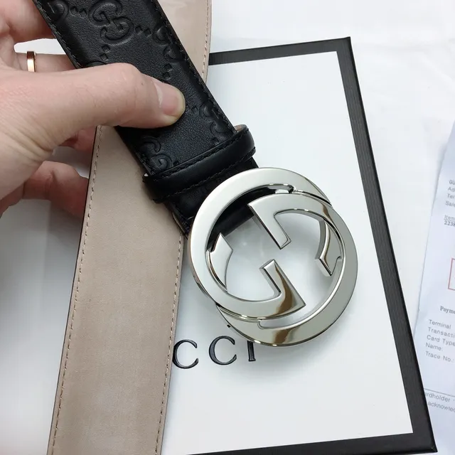 Gucci GG Marmont Interlocking G Buckle Black Leather Belt 8