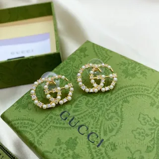 Gucci GG Marmont لؤلؤ وكريستال Double G أقراط درز