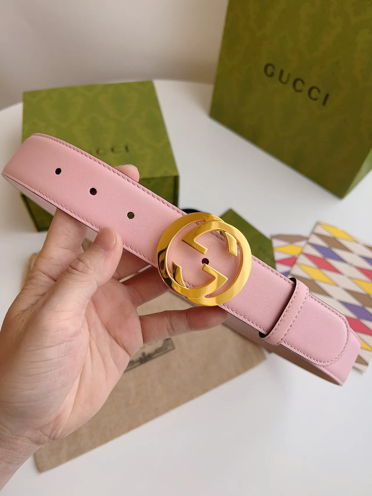 Gucci GG Marmont Cinturón de Cuero Rosa 4