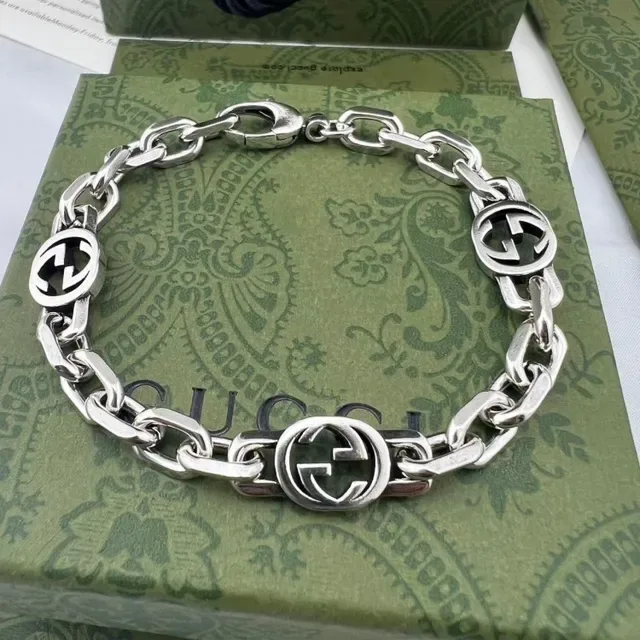 Gucci GG Marmont Silver Interlocking G Logo Links Polished Metal Necklace 5