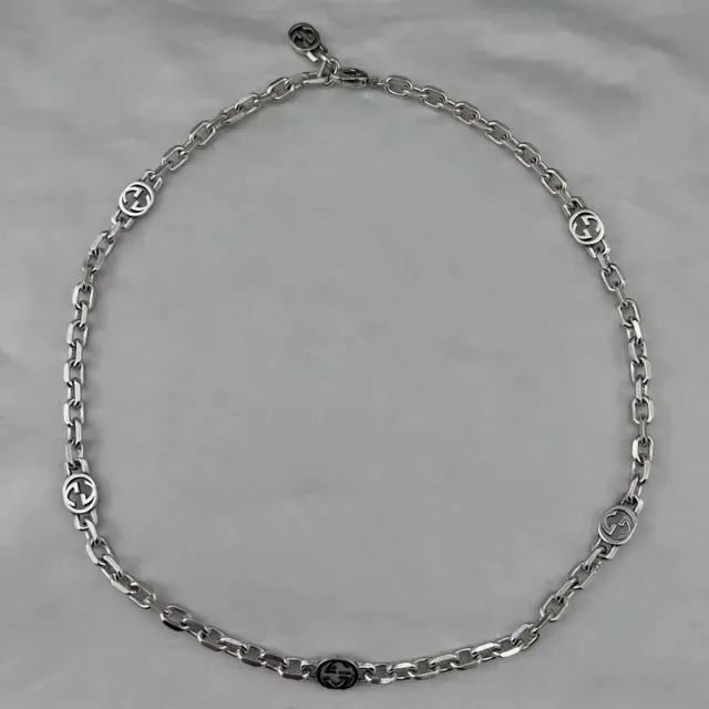 Gucci GG Marmont Silver Interlocking G Logo Links Polished Metal Necklace 7