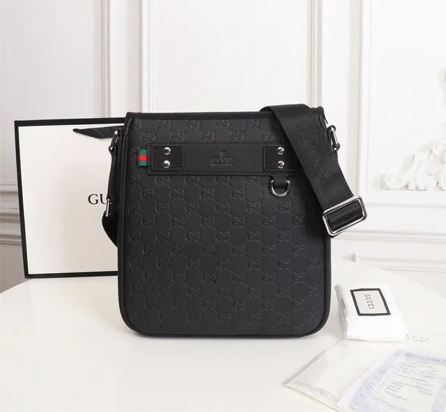 Gucci GG Supreme Messenger কালো সবুজ মোনোগ্রাম এমবসড ক্যানভাস মেসেঞ্জার ব্যাগ 5