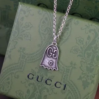 Gucci Ghost Interlocking GG সিলভার-টোন পেন্ডেন্ট নেকলেস