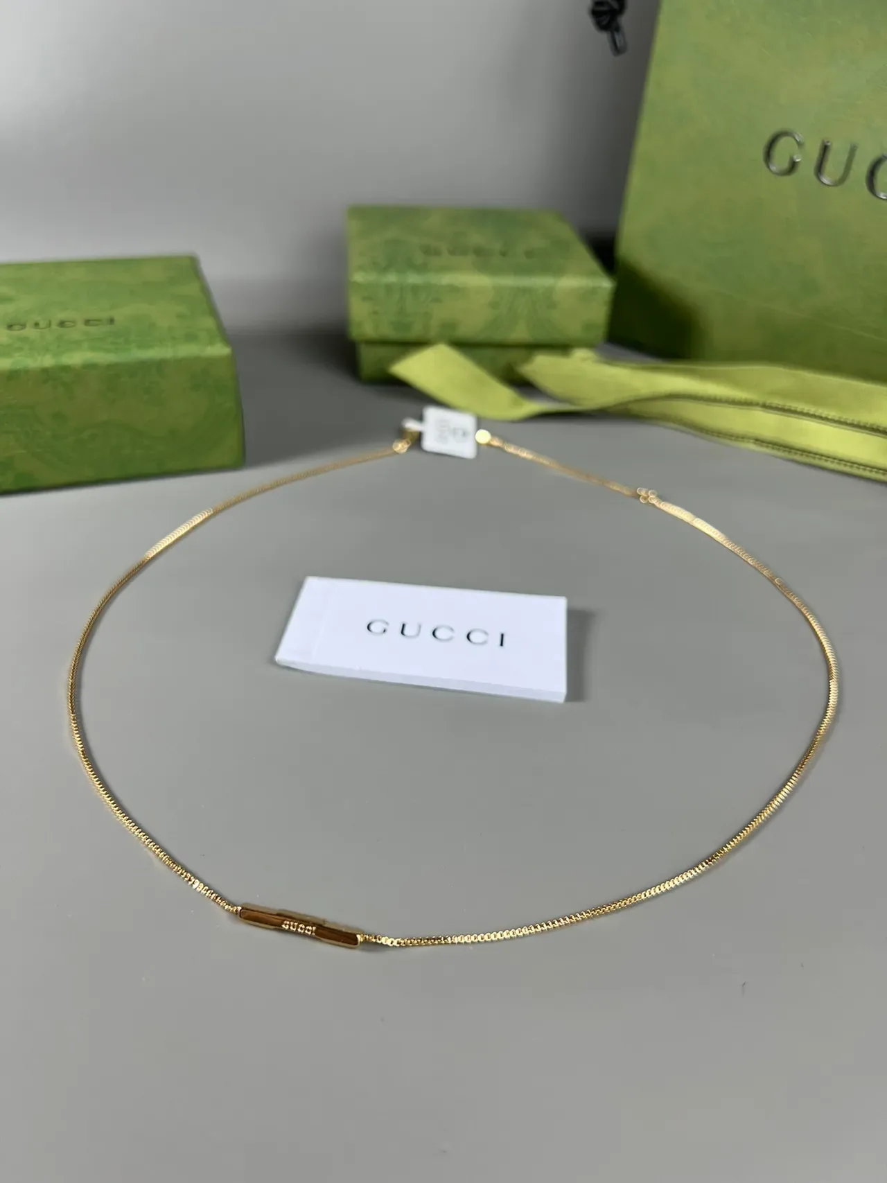 Gucci Collier Chaîne Box Or Argent Pendentif Bar Pavé de Cristal 2