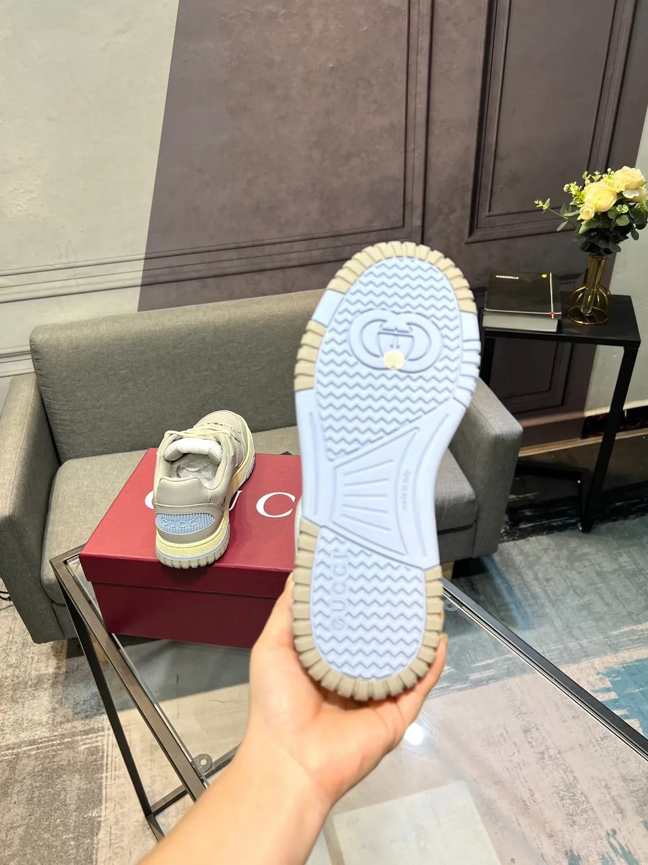 Gucci 灰色米色 镂空脚趾 分层叠加 运动鞋 5
