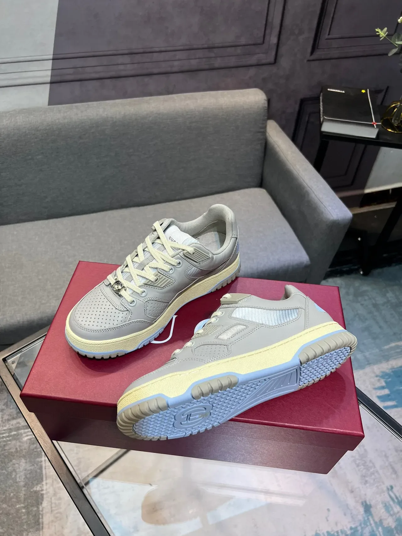 Gucci 灰色米色 镂空脚趾 分层叠加 运动鞋 8