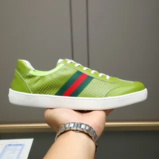 Gucci Verde Blanco Cuero Perforado Superior Franja Web Panel Lateral Lifestyle Sneakers