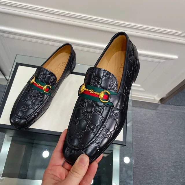 Gucci Horsebit 1955 Black Embossed GG Loafers 9