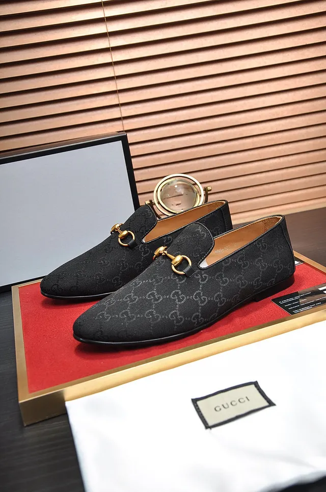 Gucci Horsebit 1955 Black GG Monogram Loafers 8