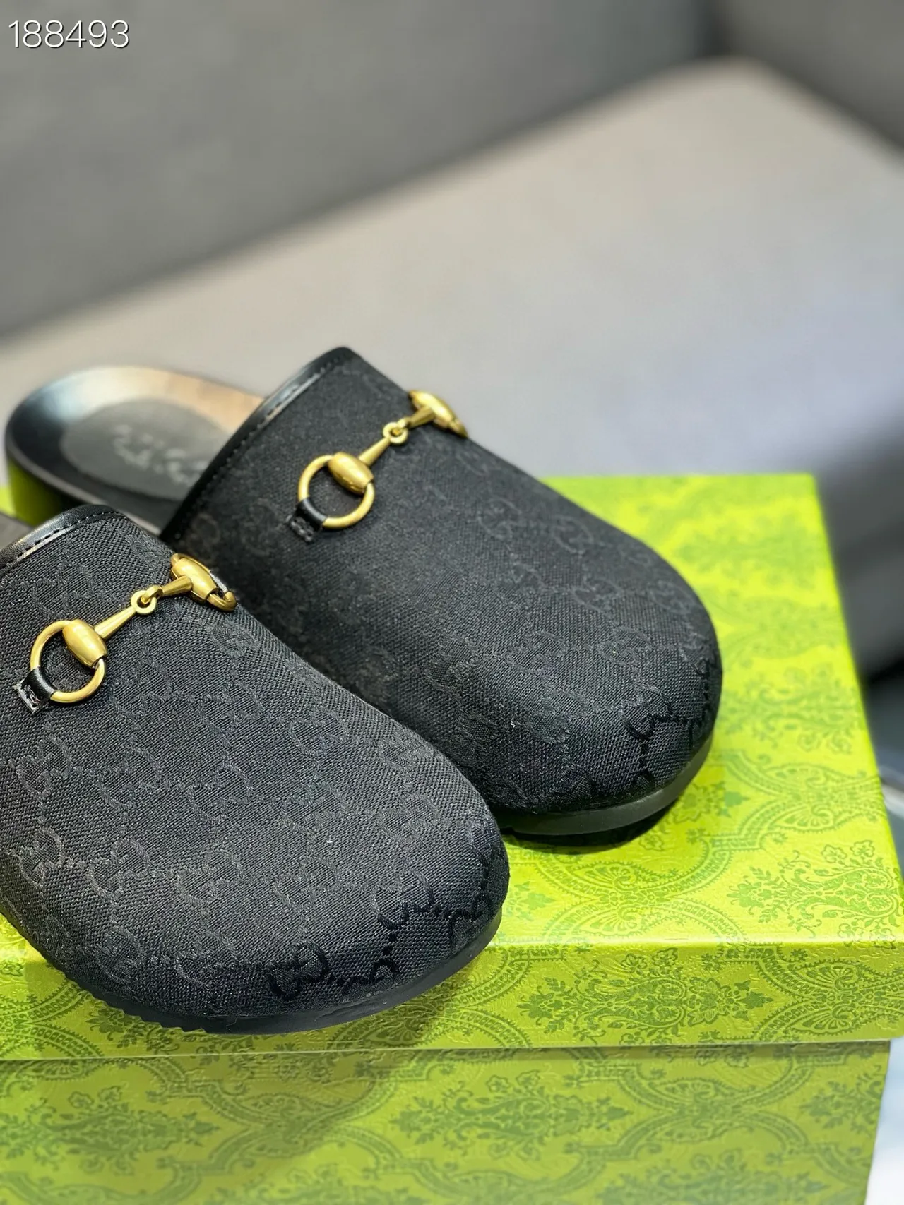 Gucci Horsebit 1955 Black GG Monogram Slipper 6