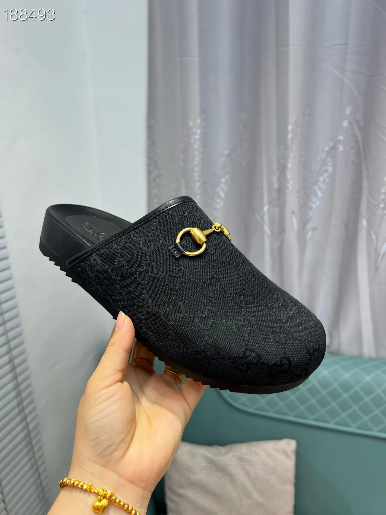 Gucci Horsebit 1955 Black GG Monogram Slipper 7