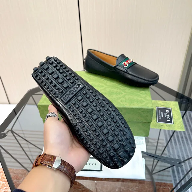 Gucci Horsebit 1955 Preto Verde Couro Granulado Mocassim com Fivela 2