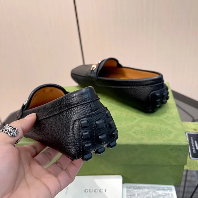 Gucci Horsebit 1955 Preto Verde Couro Granulado Mocassim com Fivela 9