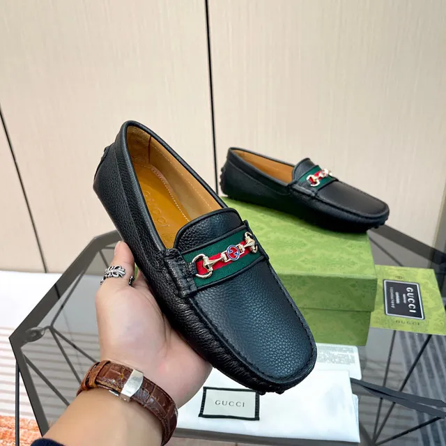 Gucci Horsebit 1955 Preto Verde Couro Granulado Mocassim com Fivela 3