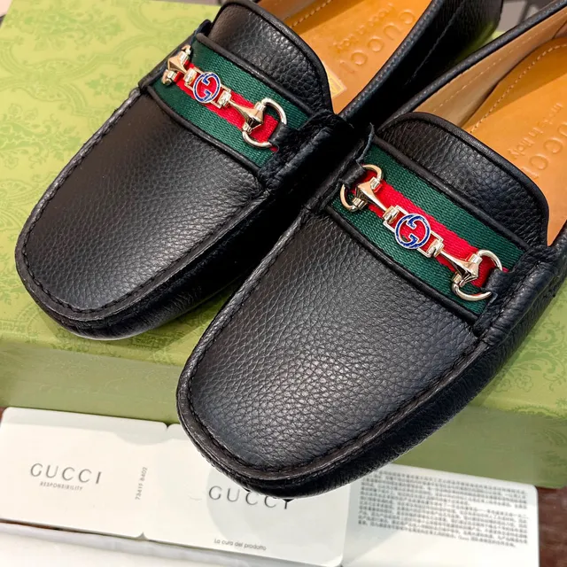 Gucci Horsebit 1955 Preto Verde Couro Granulado Mocassim com Fivela 4