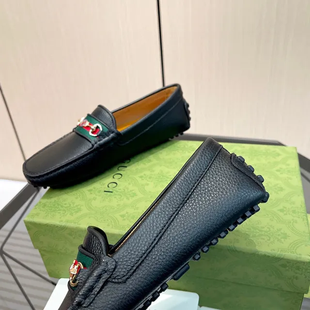 Gucci Horsebit 1955 Preto Verde Couro Granulado Mocassim com Fivela 5