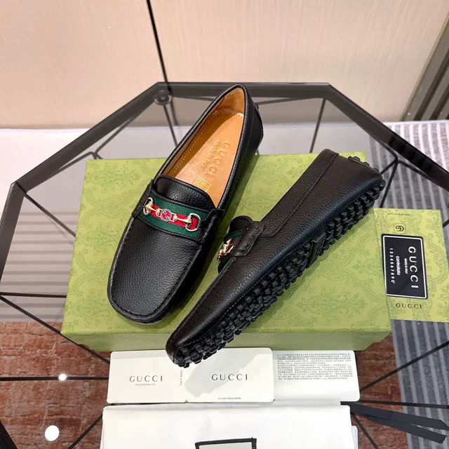 Gucci Horsebit 1955 Preto Verde Couro Granulado Mocassim com Fivela 6