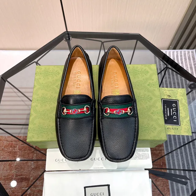 Gucci Horsebit 1955 Preto Verde Couro Granulado Mocassim com Fivela 7