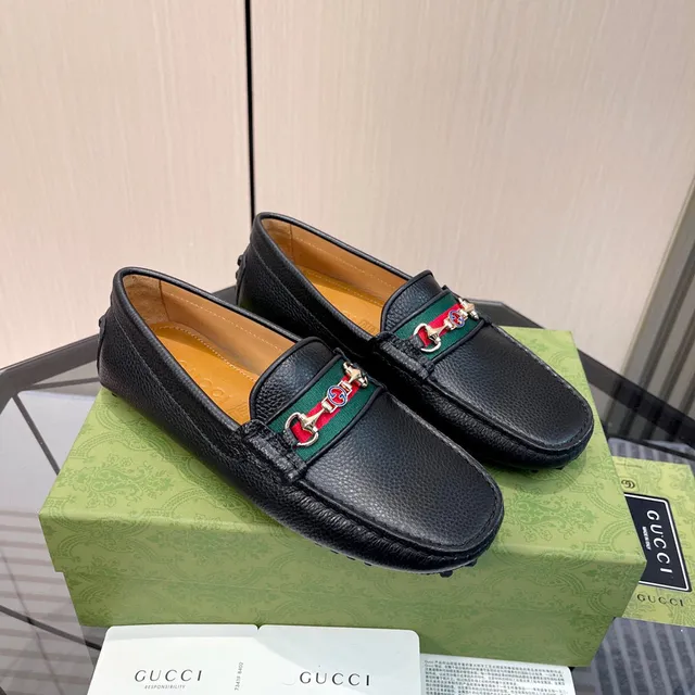 Gucci Horsebit 1955 Preto Verde Couro Granulado Mocassim com Fivela 8