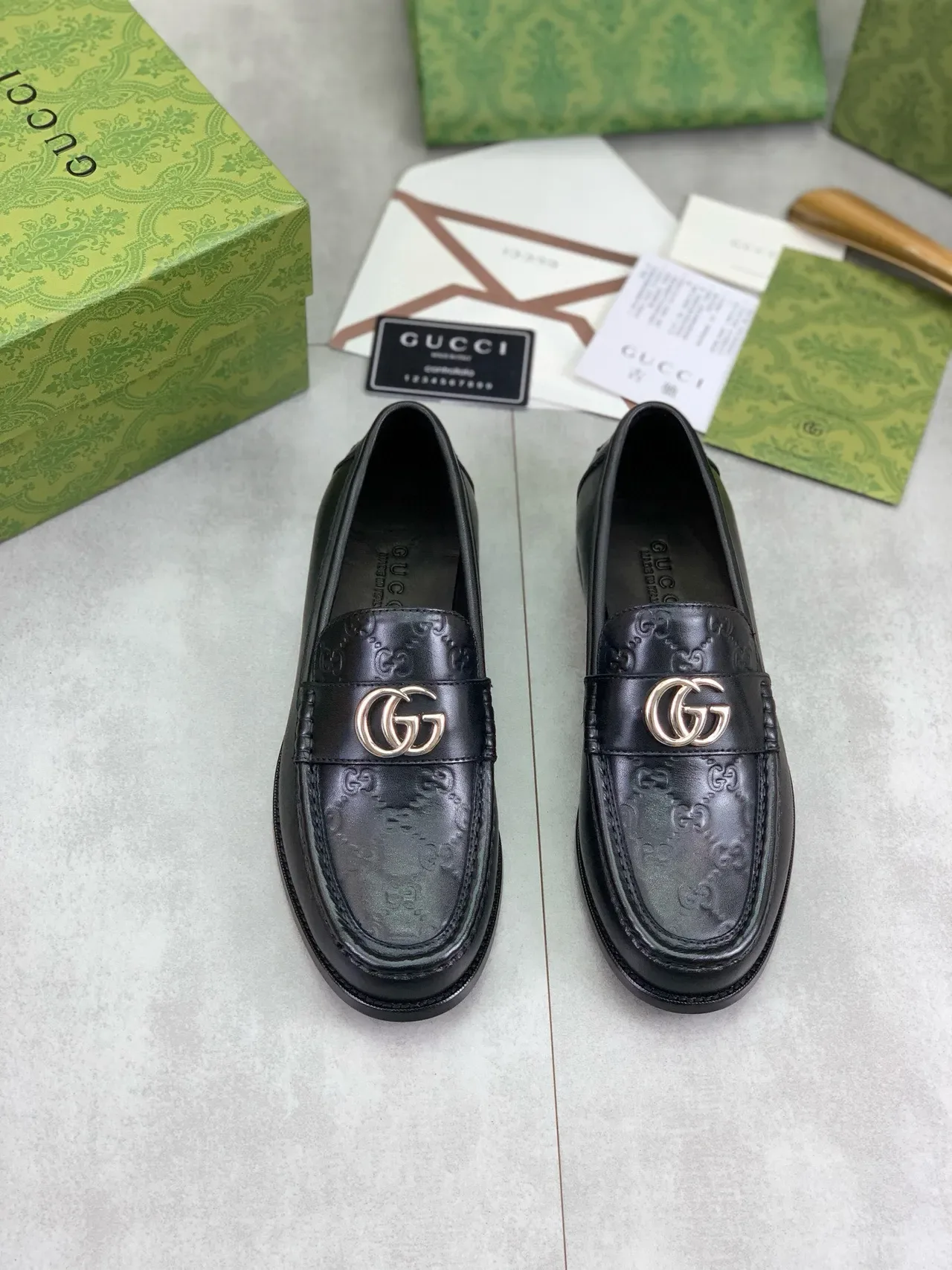 Gucci Horsebit 1955 Black Leather Embossed GG Loafer 5