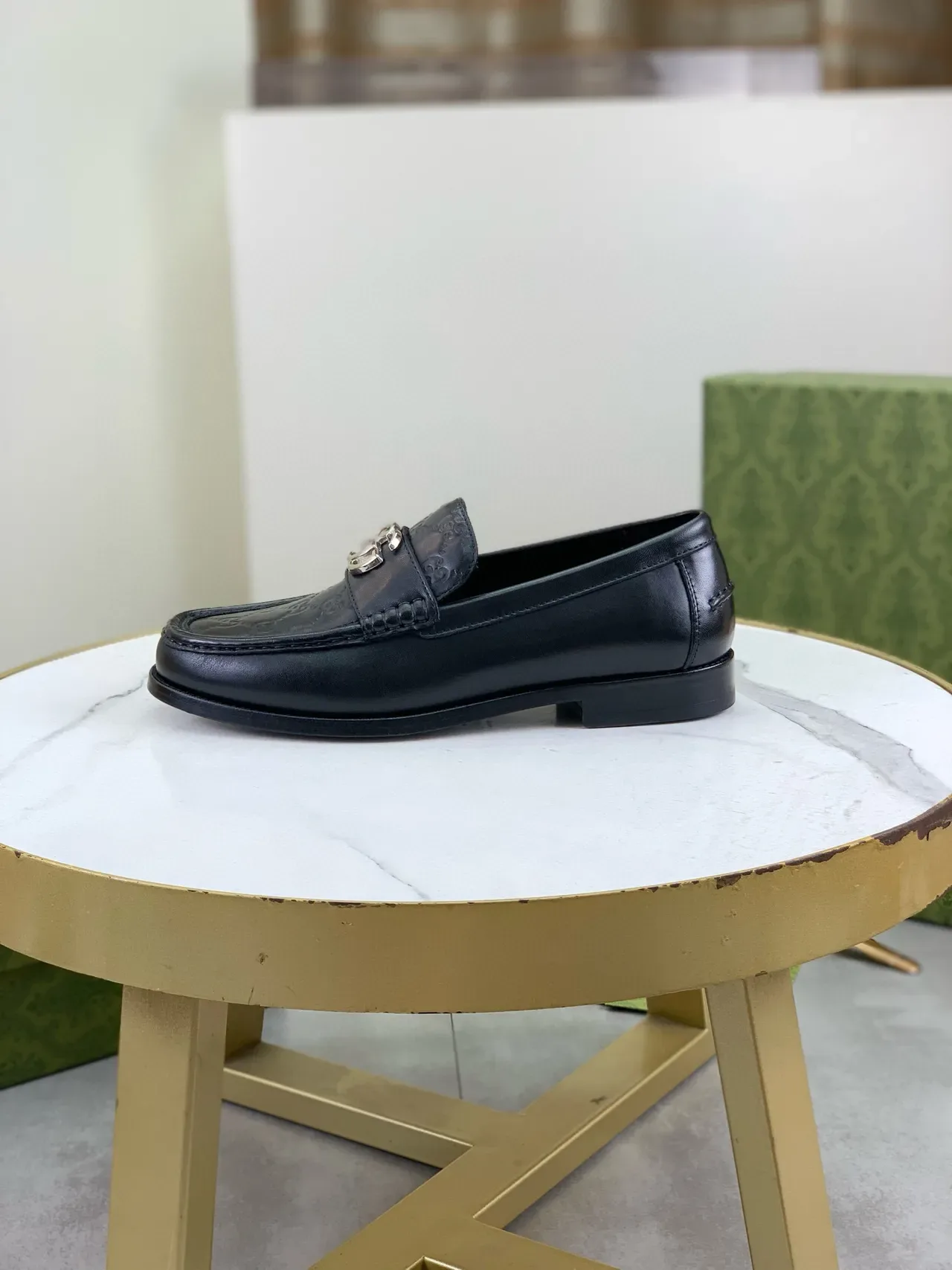 Gucci Horsebit 1955 Black Leather Embossed GG Loafer 6