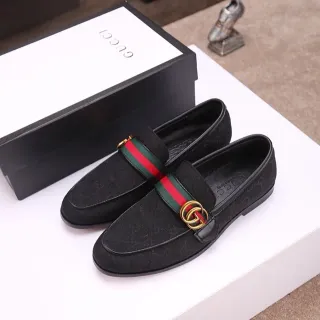 Gucci Horsebit 1955 黑色蒙格拉姆帆布网纹条纹乐福鞋