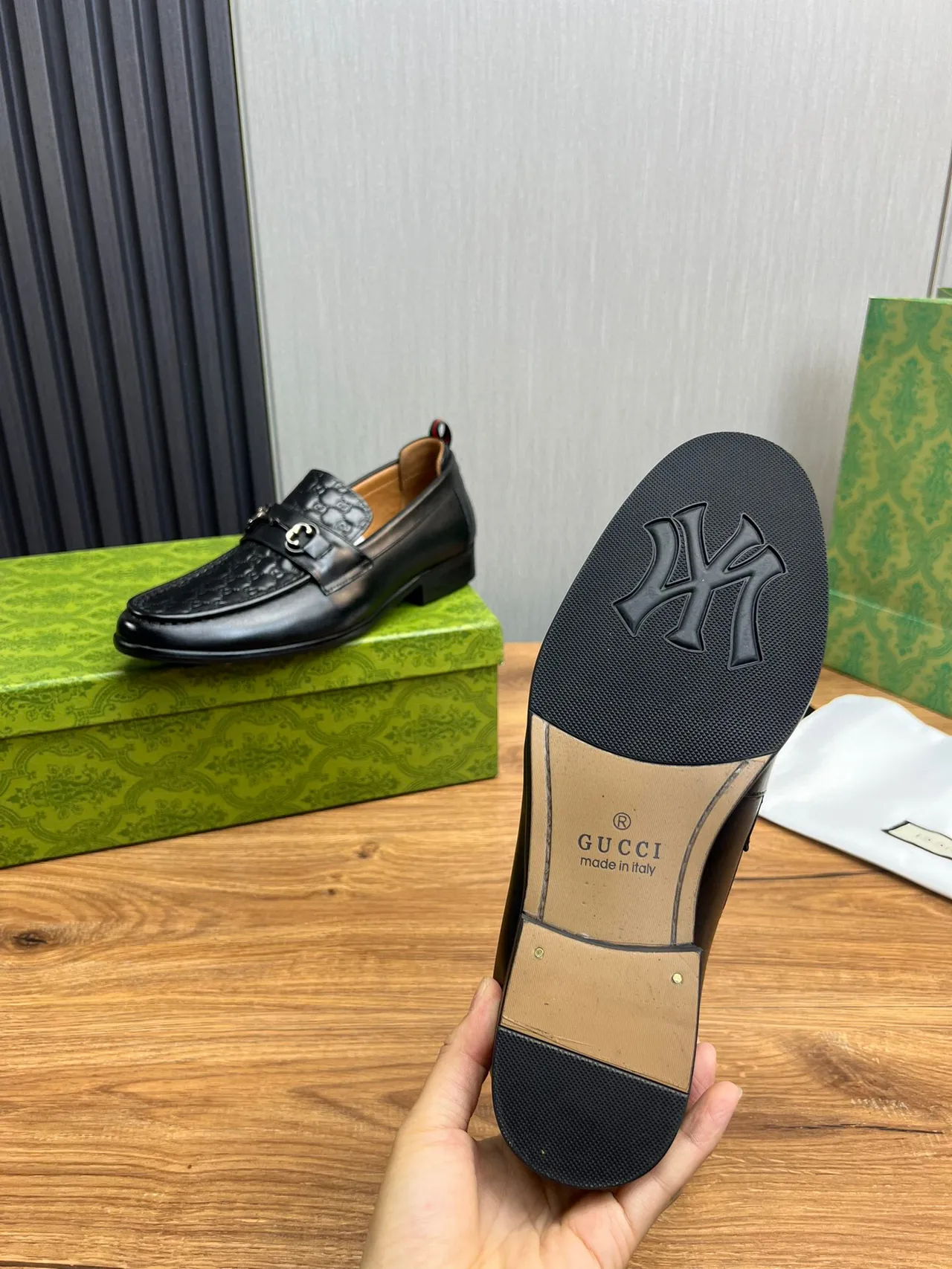 Gucci Horsebit 1955 Mocassin Noir Monogram en Cuir 2