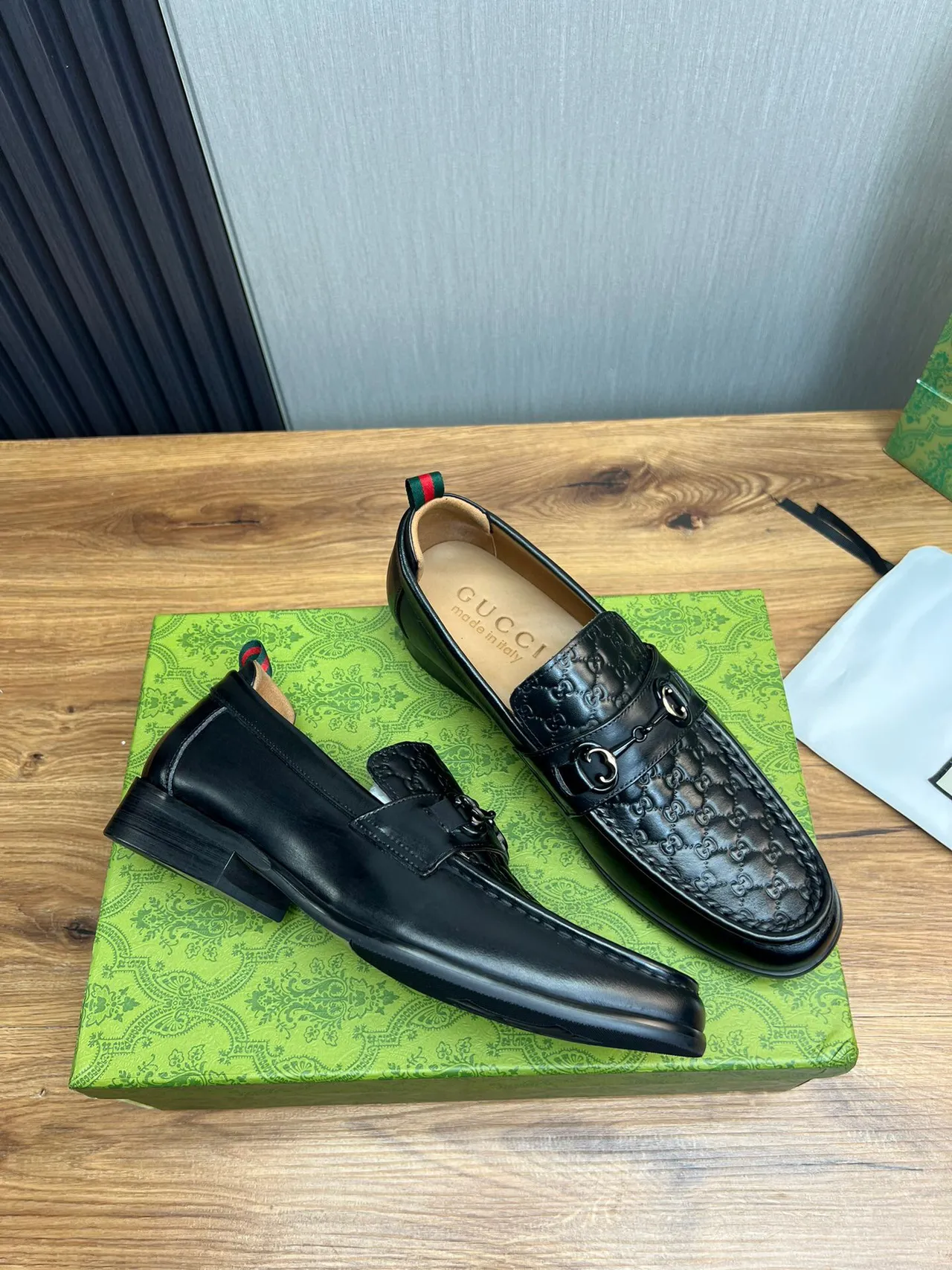 Gucci Horsebit 1955 Mocassin Noir Monogram en Cuir 6