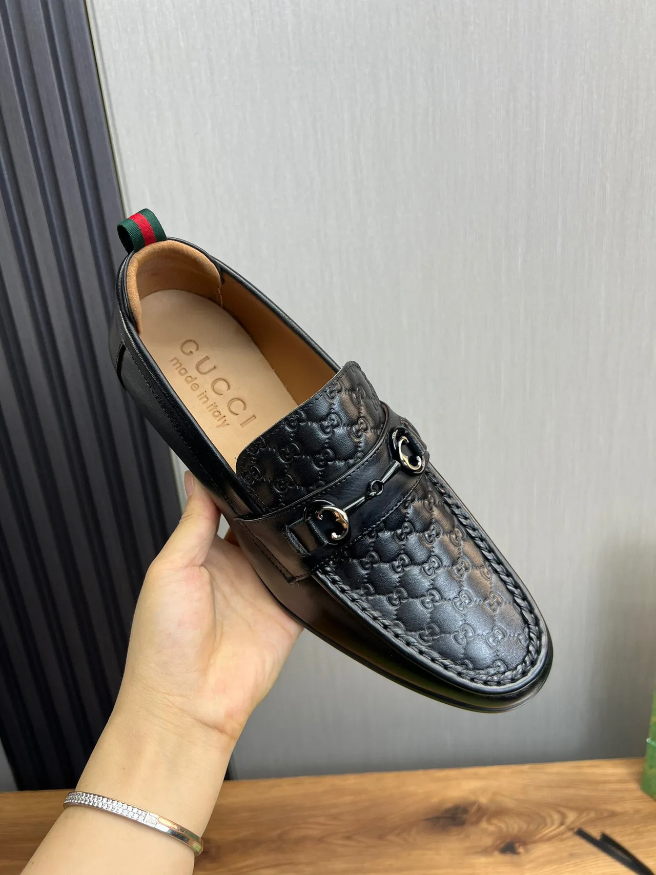 Gucci Horsebit 1955 Mocassin Noir Monogram en Cuir 8