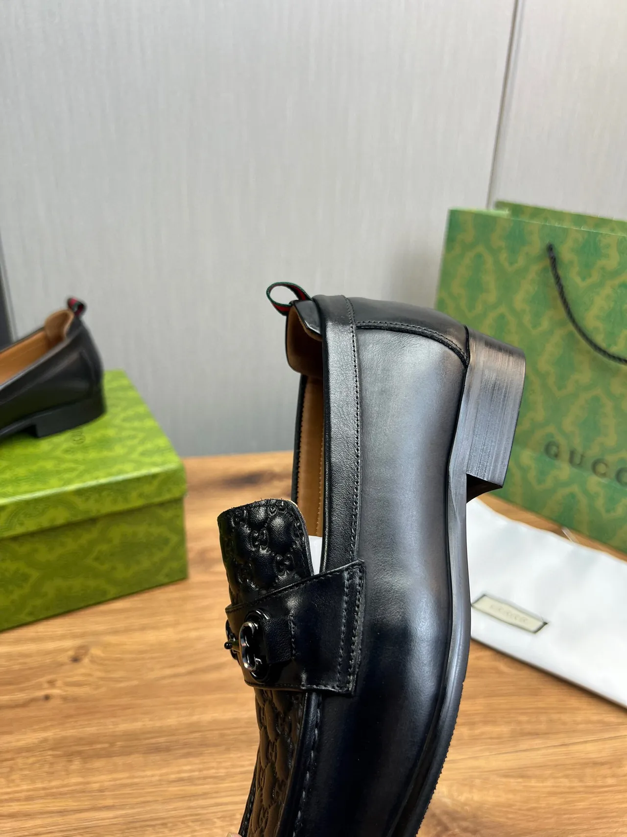 Gucci Horsebit 1955 Mocassin Noir Monogram en Cuir 9