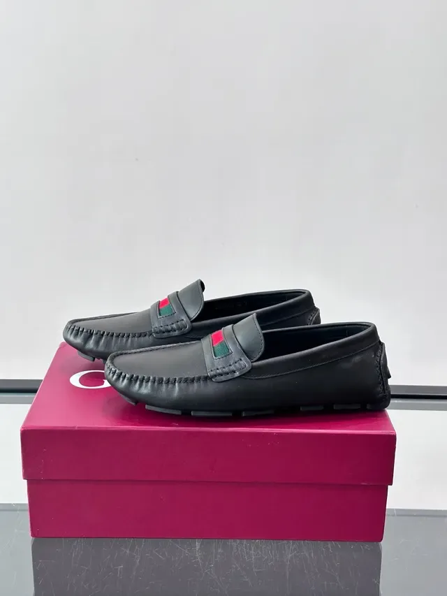 Gucci Horsebit 1955 Mocassin Noir Rouge Cuir Sangle Web Rayée 5