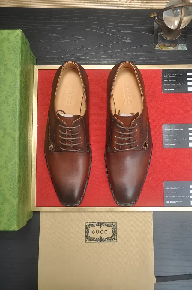 Gucci Horsebit 1955 Brown Beige Polished Leather Cap Toe Oxford Shoes 5