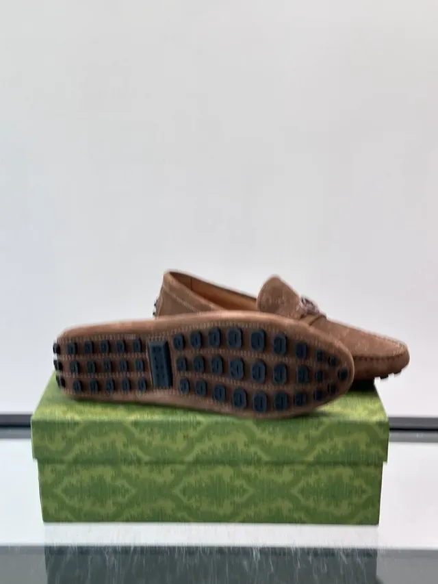 Gucci Horsebit 1955 Brown Beige Suede GG Monogram Embossed Loafer 2