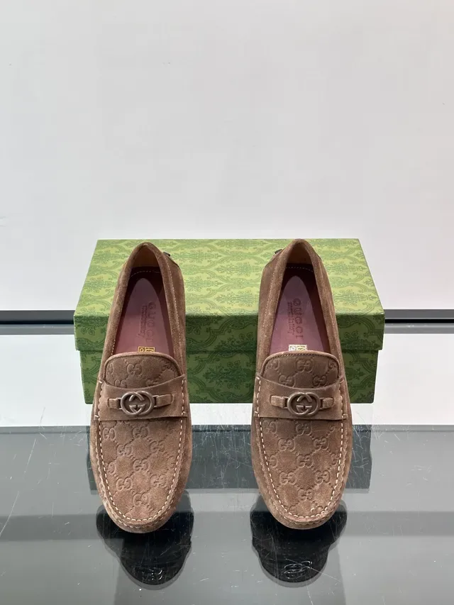 Gucci Horsebit 1955 Brown Beige Suede GG Monogram Embossed Loafer 4