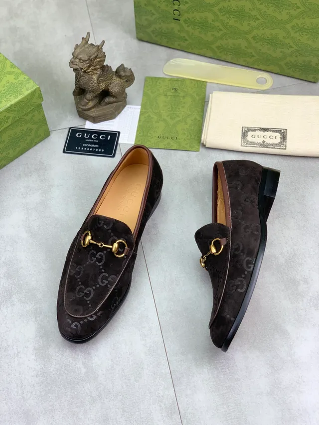 Gucci Horsebit 1955 Brown GG Monogram Suede Loafers 6