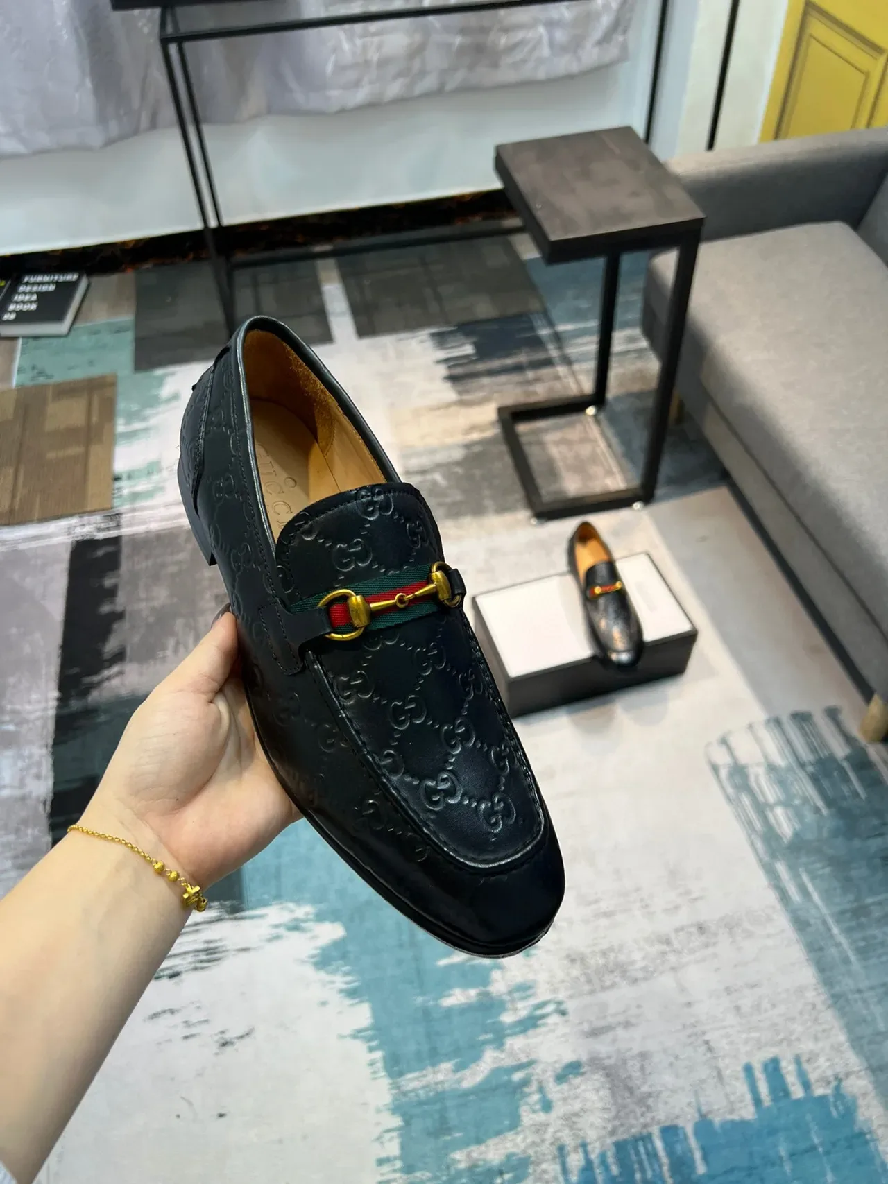 Gucci Horsebit 1955 Embossed GG Loafer de cuero negro 6